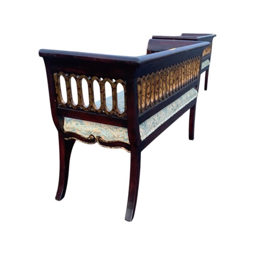 Maitland Smith Style Scrolled Brown & Gold Regency Settee Bench - Picture 6 of 12