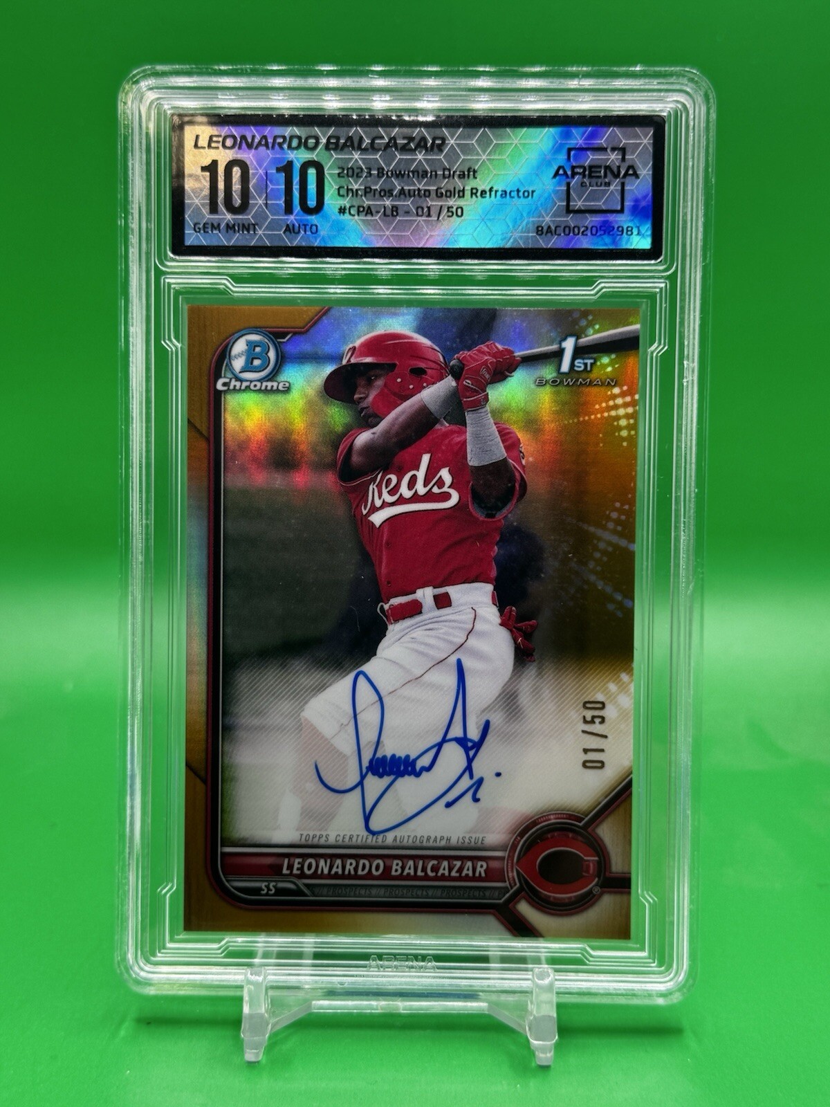 LEONARDO BALCAZAR 2022 Bowman Chrome 1st  Auto Gold Refractor 01/50 AC 10/10