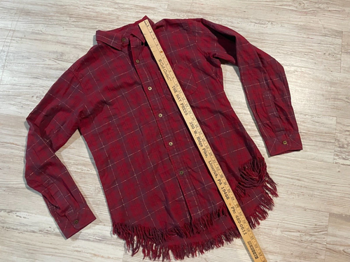 Current/Elliott Shirt Damen 2 mittelrot metallic kariert Fransensaum geknöpft - Bild 11 von 15