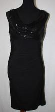Nightway Sz 8 Stretchy Sequined Black Strap Party Ruched Dress