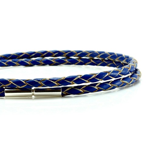 Blue Leather Bracelet-Sterling Silver Clasp-3mm Braided Leather-Double Wrapped - 第 2/7 張圖片