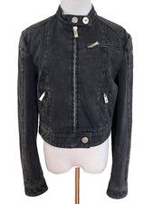 NWT Versace Medusa Logo Washed Black Denim Motorcycle Biker Jacket 46 10 3290