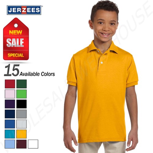 NEW Jerzees Youth 5.6 oz SpotShield Jersey Polo Shirt M-437Y - Picture 1 of 46