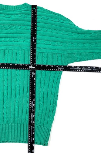 VTG 90s Green Cable Knit Sweater Adult Large Cotton Pullover Preppy Classic - Picture 6 of 6