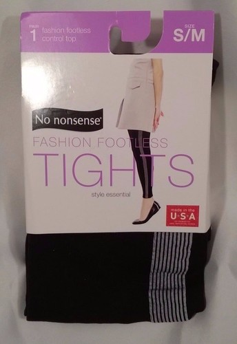 No Nonsense S/M Footless Tights BLACK/w White Stripe
