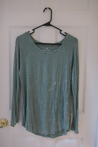 LOT OF 3 American Eagle Black/Brown/Green Stripe Long Sleeve Gently Worn Sz: S/M - Picture 16 of 22
