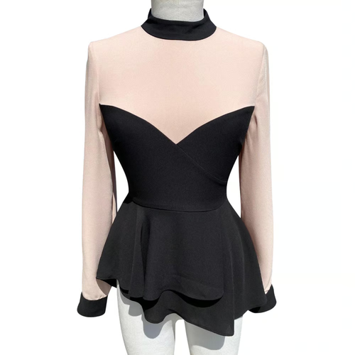 BCBGMAXAZRIA STAND NECK ASYMMETRIC BLACK/PEACH PEPLUM TOP SIZE XX/SMALL-$198 - Picture 13 of 13