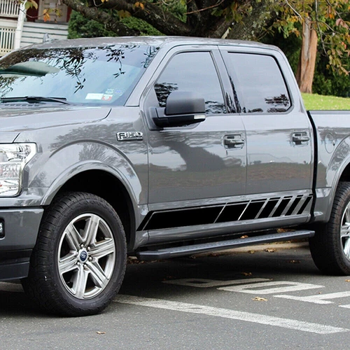 2x Black Truck Side Door Skirt Vinyl Sticker Stripe Graphic For Ford F-150 Etc - Picture 4 of 6