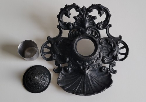 Victorian Black Vintage Lidded Art Nouveau Heavy Metal Writing Desk Inkwell Ink - Picture 7 of 12