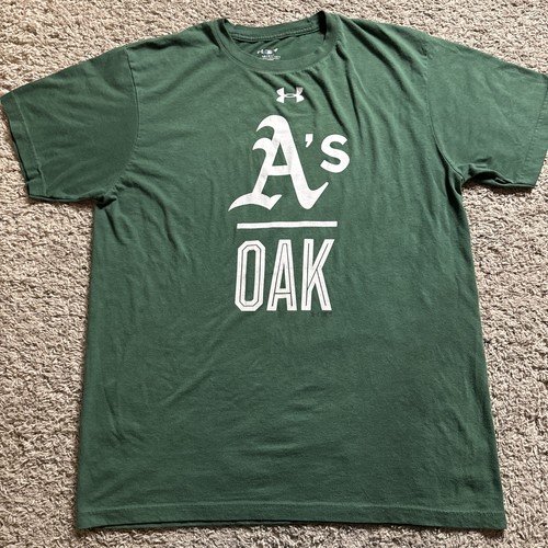 T-shirt A's Oak Athletics verde uomo grande Under Armour Heatgear MLB baseball - Foto 8 di 12