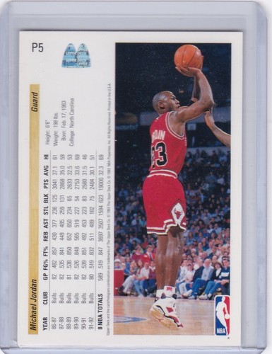 1992 UD McDonald's Basketball Card #P5 Michael Jordan Chicago Bulls- NrMt-Mt - Picture 2 of 2