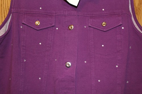 Quacker Factory Dream Jeannes Sparkle Vest Plus Size Large Purple Jeweled Cotton - Picture 3 of 9