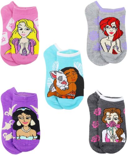 Paquete de 5 o 10 calcetines de corte bajo sin presentación de la princesa Disney Ariel, Moana y Belle edades 5-9 - Imagen 2 de 8