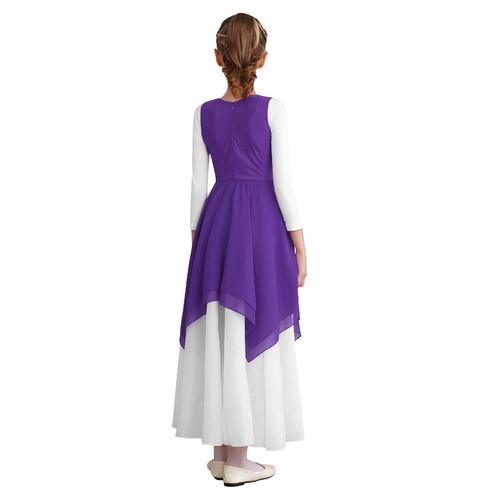 Girls Lyrical Praise Worship Dance Costume Kids Metallic Tank Dress Tulle Gown - Picture 23 of 74