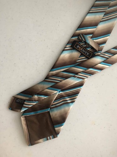 POINTE  EUC Multicolor Striped Silk Tie ITALY  59¾" X 3½" - Picture 3 of 6