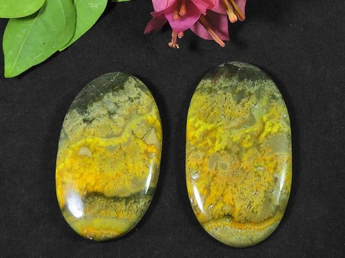 43-48 MM Yellow Bumblebee Jasper Oval 2Pcs Crytsal Cabochon Loose Gemstone - Picture 2 of 9
