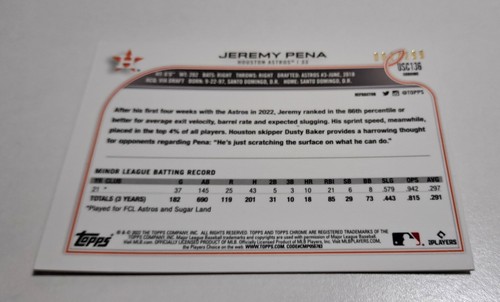 2022 Topps Chrome Update JEREMY PENA RC Silver Refractor 001/299 - Bild 6 von 6