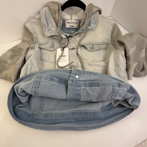 Wallflower Jean Jacket Camo Sleeves Dreamer Fit Hoodie Sweatshirt Denim Large L - Bild 13 von 16