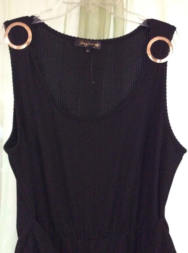 Women's Sz L Lexington Ave. Jumpsuit Black Romper Wide Leg Tie Belt Ribknit Tall - Picture 7 of 10