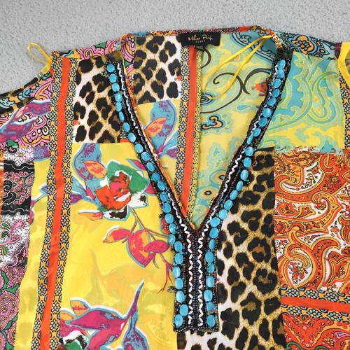 Melissa Paige Blouse Top Womens 1X Patchwork V-Neck Cold Shoulder Beaded Boho - Picture 5 of 21