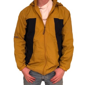 Nike-90s-Full-Zip-Jacket-Medium-Yellow-Gray-flannel-lined-Coat-Hood-VTG-Full-Zip