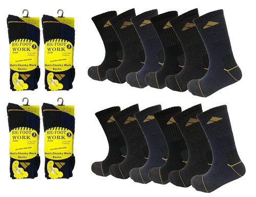 12 Pairs Men Non Elastic Loose/Soft Top 100%Cotton Diabetic BIG FOOT SOCKS 11-14 - Picture 15 of 18