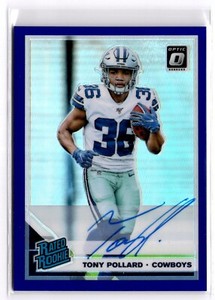 2019 Panini Donruss Optic Purple Auto Tony Pollard /35 #187 Dallas Cowboys RC