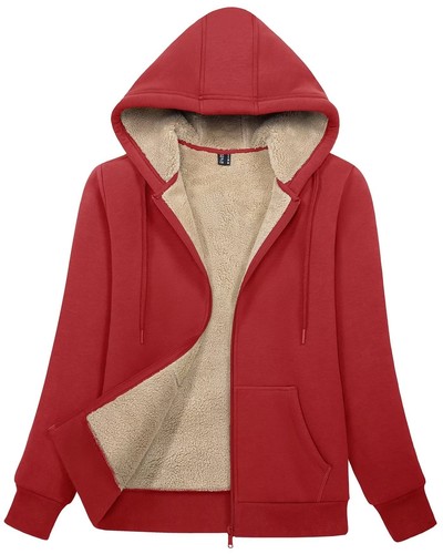 Para mujeres con cremallera completa con capucha forrada de sherpa abrigo cálido de lana invierno primavera chaqueta informal - Imagen 69 de 145
