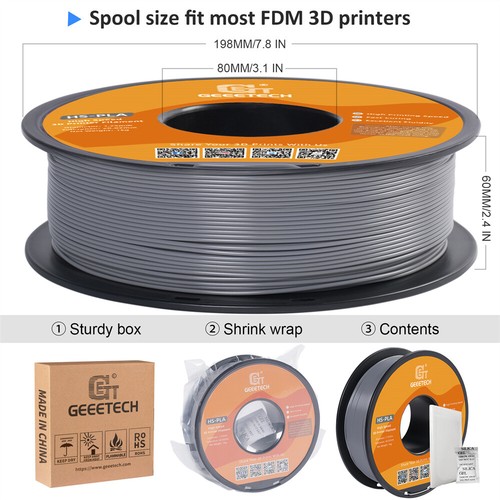 GEEETECH filamento HS-PLA grigio 1,75 mm 1 kg/rotolo materiali di consumo per stampante 3D FDM Stati Uniti - Foto 6 di 6