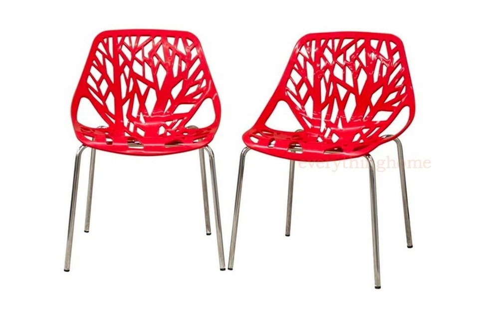 2 Tree Branch Birch Stencil In/Out Birds Nest Dining Chairs -Whi Grn Blu Blk Red - Image 3 of 4