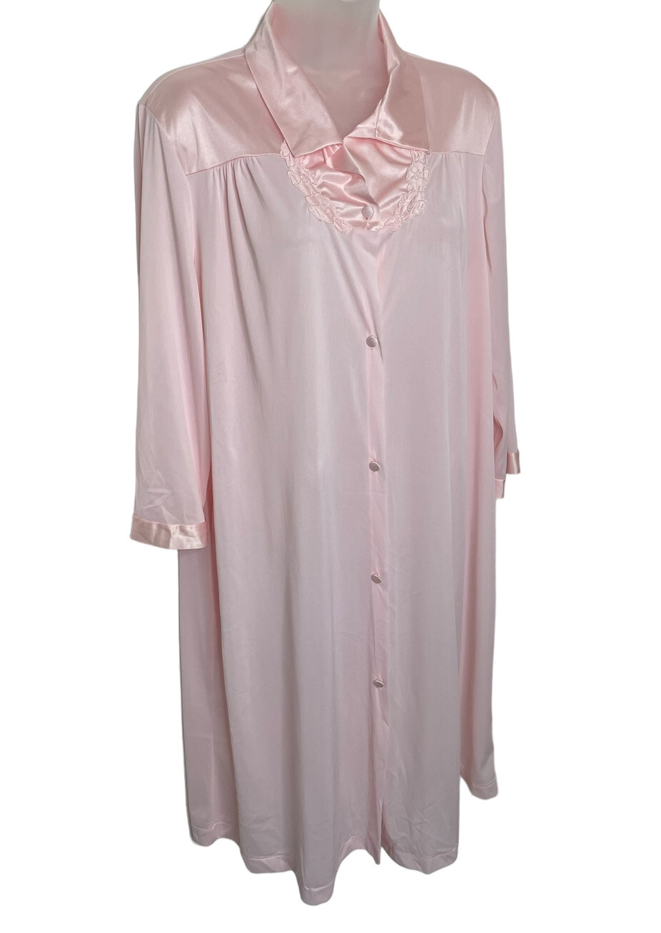 Vintage Vanity Fair Pink Nylon Button Front Robe … - image 1