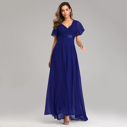 Plus Size Women's V-neck Flared Sleeve Elastic Chiffon Banquet Bridesmaid Dress - Picture 30 of 43