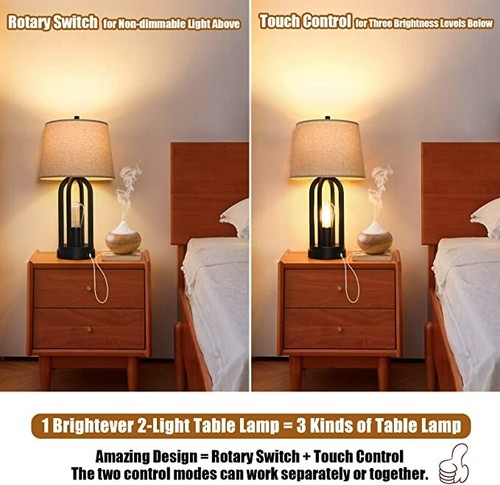 Touch Bedside Table Lamps with Rotary Switch with USB Charging Ports,Set of 2 - Picture 6 of 7