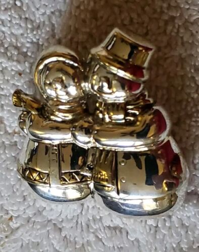 Mr & Mrs Snowman Couple Brooch Pendant Pin Silver Tone Christmas Winter - Picture 3 of 5