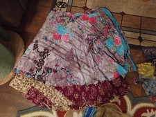 Women's Indian Silk Sari Wrap Around Skirt Handmade Reversible Vintage Hippie OS