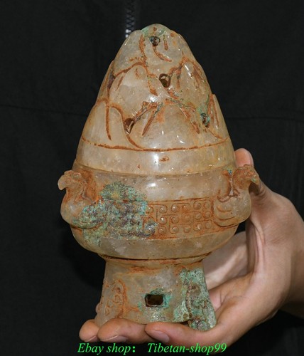 Ancienne statue 2024 encensoir brûleur d'encens oiseau cristal blanc sculpté dynastie chinoise de 7 pouces