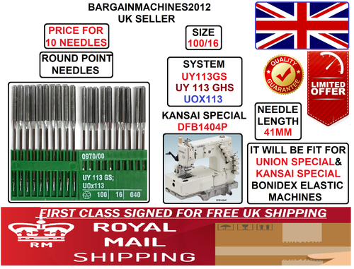 KANSAI SPECIAL UY113GS UOX113 SIZE:100/16 BONIDEX ELASTIC SEWING MACHINE NEEDLE - Picture 1 of 5