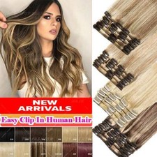 CLEARANCE Clip In 100 Real Remy Human Hair Extensions Full Head Weft Highlight