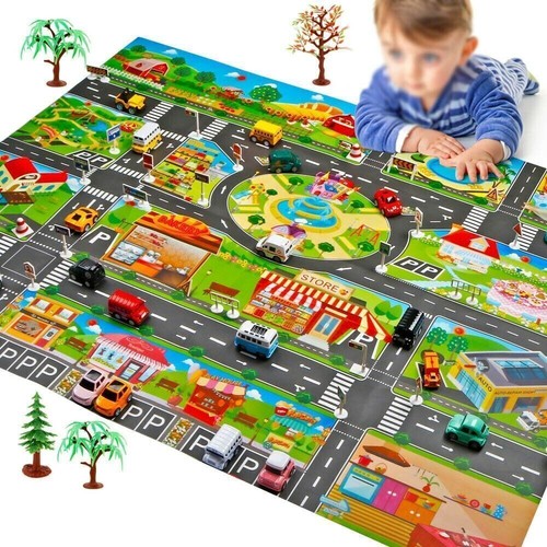 Kinderteppich Doppelseitig Straßenteppich Spielteppich Spielmatte Auto Straße - Bild 7 von 12