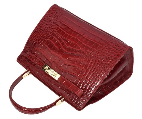 A1 Fashion Goods Womens Leather Handbag Top Handle Glossy Croc-Print Bag Ophelia - Picture 25 of 33