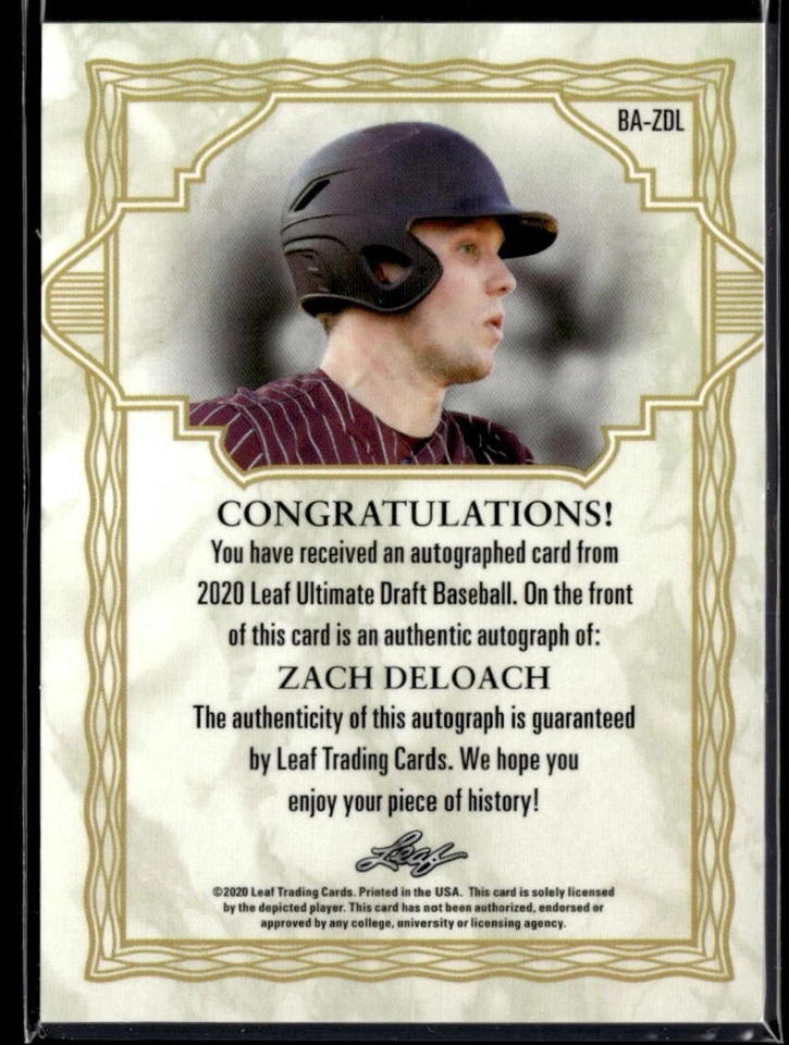 2020 Leaf Ultimate Draft Autograph #BA-ZDL Zach Deloach BB01R01A - Image 2 of 2