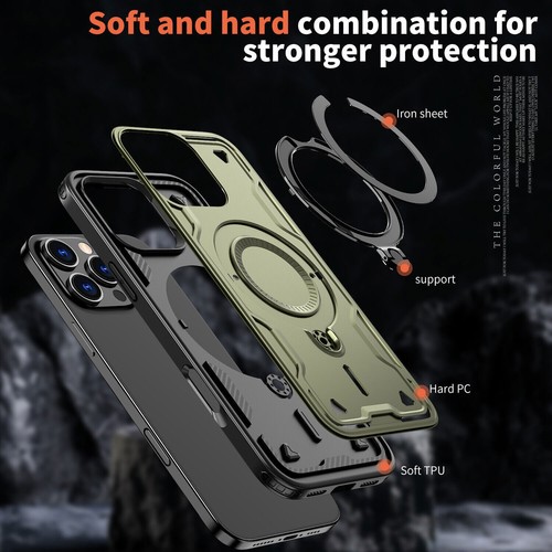 For iPhone 16 Pro Max 15 14 13 12 11 Shockproof Ring Stand Case Mag Safe Cover - Picture 40 of 49