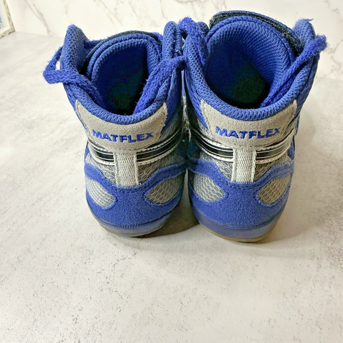 B28 Asics Matflex Youth/Kids Wrestling Shoes SZ 2 Blue Fair Condition - Picture 6 of 12