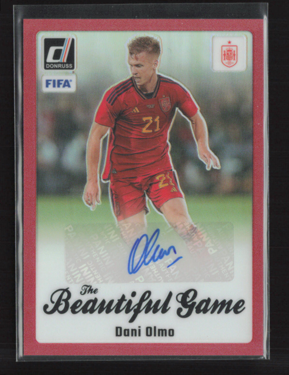 Dani Olmo 2023-24 Panini Donruss Soccer The Beautiful Game Auto Red 45/49
