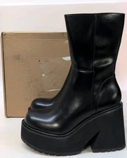 Platform Chunky High Heels Side Zipper Winter Boots For Women US7.5 Black 