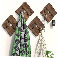  Rustic Wall Hooks for Hanging Set of 4, Wall Mounted Rustic Wood (4 Sets)