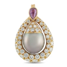 Mauboussin 18K Yellow Gold 1.55ct Diamond, Amethyst, and Pearl Pendant MB30-121