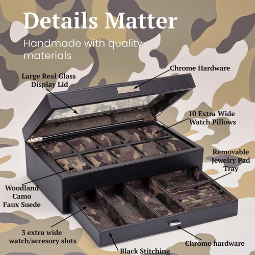 Yachtsman Large Watch Box Jewelry Organizer for Men, Camo Gifts for Men, Jewe... - Picture 3 of 5