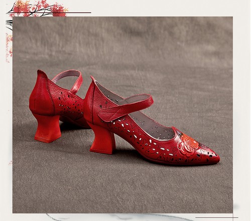 Scarpe da donna retrò in vera pelle stile etnico pelle di mucca comode bocca bassa - Foto 14 di 16