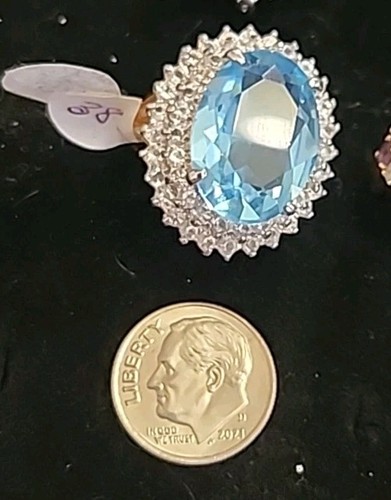 VTG Cocktail Ring Aqua Blue Crystal Halo Estate Jewelry Size 9.75 UnSigned Big - Picture 10 of 11